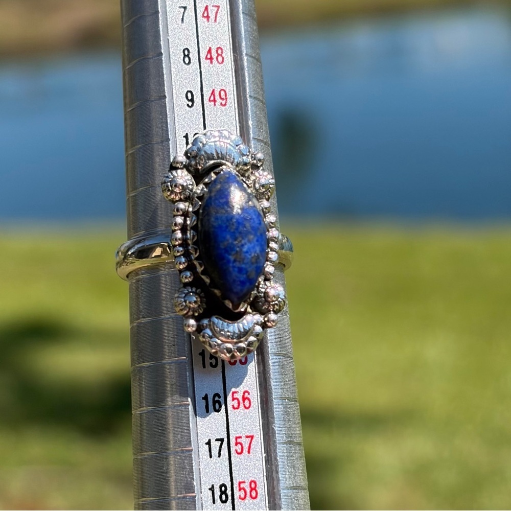 925 Sterling Silver Lapis Lazuli Marquee Ring